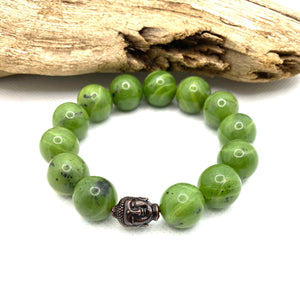 Canadian Nephrite Jade, Olive Green Canadian Jade Bracelet, 14mm Canadian Jade Beads, Large Jade Beads Bracelet, Green Jade Beaded Bracelet.