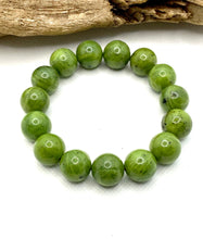 Load image into Gallery viewer, Canadian Nephrite Jade, Olive Green Canadian Jade Bracelet, 14mm Canadian Jade Beads, Large Jade Beads Bracelet, Green Jade Beaded Bracelet.