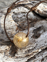 Load image into Gallery viewer, Golden Rutilated Quartz Necklace, Brown Leather Cord Necklace ,Simple Adjustable Thin Necklace, Black Choker Necklace.