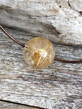 Load image into Gallery viewer, Golden Rutilated Quartz Necklace, Brown Leather Cord Necklace ,Simple Adjustable Thin Necklace, Black Choker Necklace.