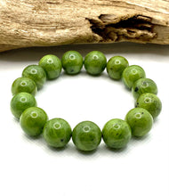 Load image into Gallery viewer, Canadian Nephrite Jade, Olive Green Canadian Jade Bracelet, 14mm Canadian Jade Beads, Large Jade Beads Bracelet, Green Jade Beaded Bracelet.