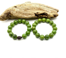 Load image into Gallery viewer, Canadian Nephrite Jade, Olive Green Canadian Jade Bracelet, 14mm Canadian Jade Beads, Large Jade Beads Bracelet, Green Jade Beaded Bracelet.