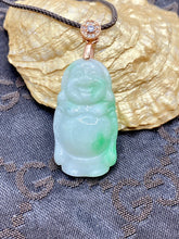 Load image into Gallery viewer, Genuine Untreated Natural Jadeite, A-Grade Emerald Green Jadeite, Jadeite Jade Pendant Necklace, Laughing Buddha, Jadeite Buddha Pendant.