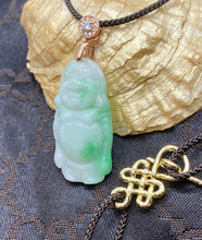 Load image into Gallery viewer, Genuine Untreated Natural Jadeite, A-Grade Emerald Green Jadeite, Jadeite Jade Pendant Necklace, Laughing Buddha, Jadeite Buddha Pendant.