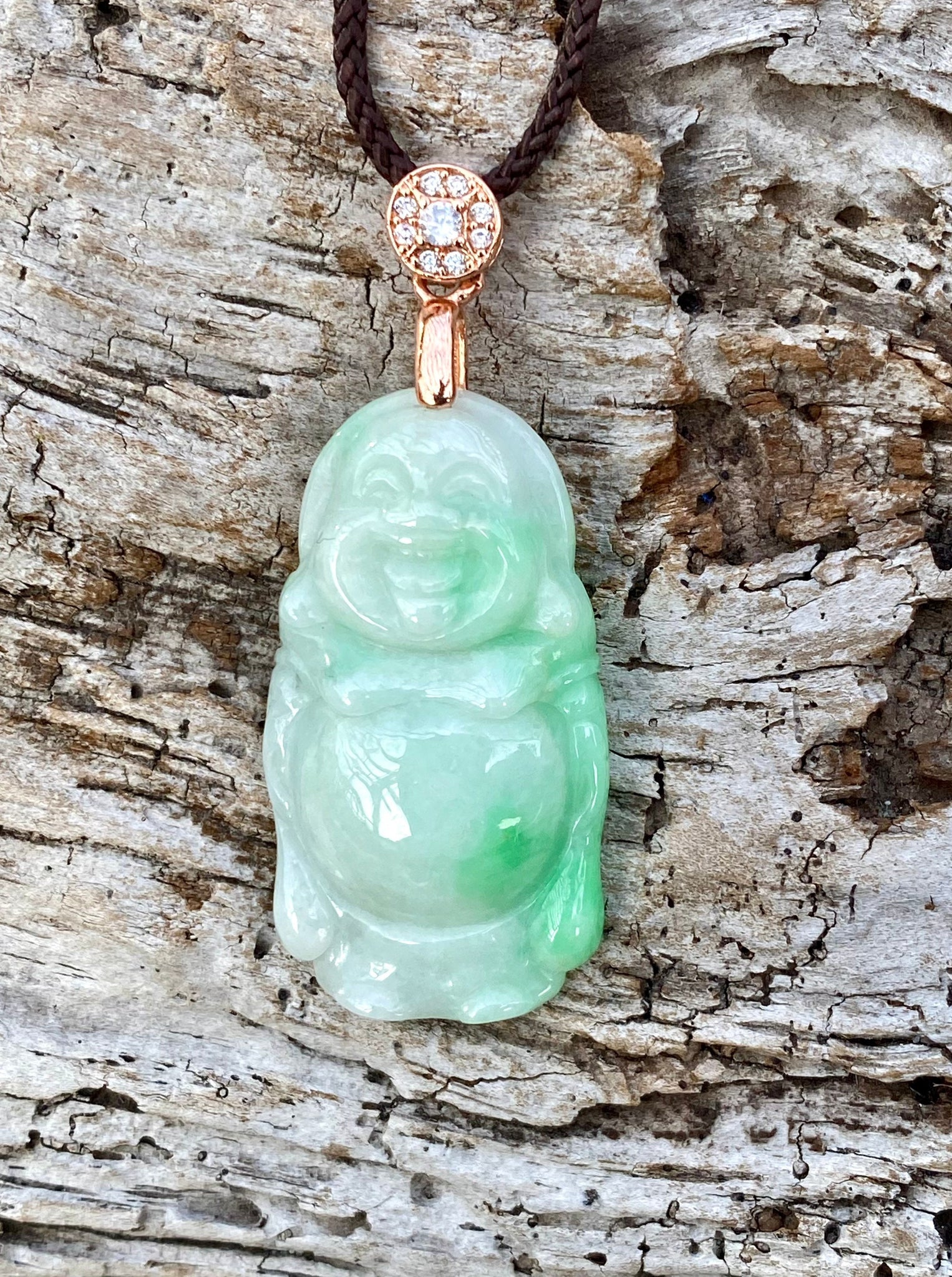 Buddhist pendant - Genuine Jade A - Buddha - Transparent Green