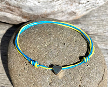 Load image into Gallery viewer, HELP UKRAINE, Heart for Ukraine, Ukraine Flag Bracelet, Heart Charm Love Bracelet, Blue &amp; Yellow Cord Bracelet, Ukraine Strong.