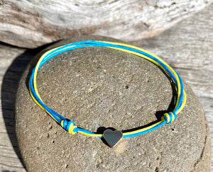 HELP UKRAINE, Heart for Ukraine, Ukraine Flag Bracelet, Heart Charm Love Bracelet, Blue & Yellow Cord Bracelet, Ukraine Strong.