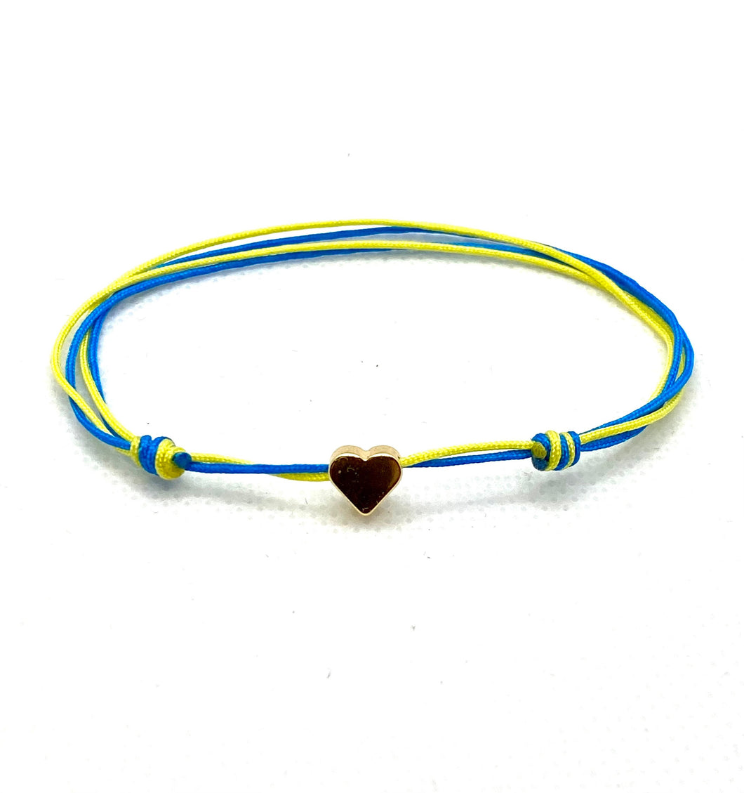 HELP UKRAINE, Heart for Ukraine, Ukraine Flag Bracelet, Heart Charm Love Bracelet, Blue & Yellow Cord Bracelet, Ukraine Strong.