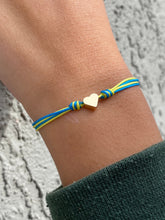 Load image into Gallery viewer, HELP UKRAINE, Heart for Ukraine, Ukraine Flag Bracelet, Heart Charm Love Bracelet, Blue &amp; Yellow Cord Bracelet, Ukraine Strong.