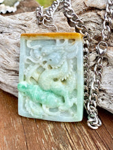 Load image into Gallery viewer, Certified Grade A Jadeite Pendant, Burmese Jadeite Pendant Necklace, Hand carved Dragon and Bat Jadeite Pendant, Hiphop Jade Dragon Pendant.