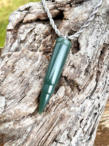 Nephrite Jade Pendant Necklace, Green Jade Necklace, Safety Guardian Protection Necklace, Jade for Men, Jade for Boyfriend, Jade Bullet.