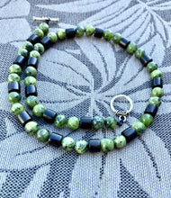 Load image into Gallery viewer, Mens Jade Beads Necklace, Black Sandalwood Beads, Canadian Nephrite Jade, Jade Necklace for Him, Mens Wood Beads Necklace, necklace for guy.