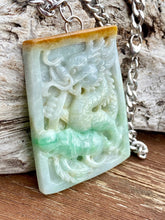 Load image into Gallery viewer, Certified Grade A Jadeite Pendant, Burmese Jadeite Pendant Necklace, Hand carved Dragon and Bat Jadeite Pendant, Hiphop Jade Dragon Pendant.