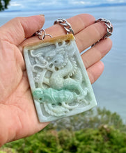 Load image into Gallery viewer, Certified Grade A Jadeite Pendant, Burmese Jadeite Pendant Necklace, Hand carved Dragon and Bat Jadeite Pendant, Hiphop Jade Dragon Pendant.