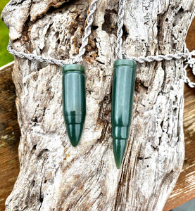 Nephrite Jade Pendant Necklace, Green Jade Necklace, Safety Guardian Protection Necklace, Jade for Men, Jade for Boyfriend, Jade Bullet.