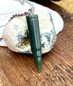 Nephrite Jade Pendant Necklace, Green Jade Necklace, Safety Guardian Protection Necklace, Jade for Men, Jade for Boyfriend, Jade Bullet.