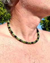 Load image into Gallery viewer, Mens Jade Beads Necklace, Black Sandalwood Beads, Canadian Nephrite Jade, Jade Necklace for Him, Mens Wood Beads Necklace, necklace for guy.