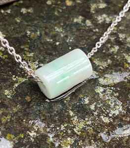 Good Luck Jade Necklace, Grade A Jadeite, Emerald Green Jadeite Tube, Dainty Jade necklace, jade necklace for girls, Lucky Jade Pendant.