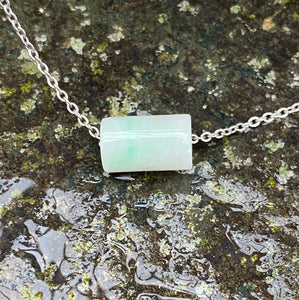 Good Luck Jade Necklace, Grade A Jadeite, Emerald Green Jadeite Tube, Dainty Jade necklace, jade necklace for girls, Lucky Jade Pendant.