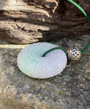 Load image into Gallery viewer, Certified Grade A Jadeite Pendant, Green Jadeite, Hand Carved Moire Jadeite Donut, Lavender Emerald Green Jadeite, Lavender Jadeite Donut.