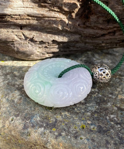 Certified Grade A Jadeite Pendant, Green Jadeite, Hand Carved Moire Jadeite Donut, Lavender Emerald Green Jadeite, Lavender Jadeite Donut.