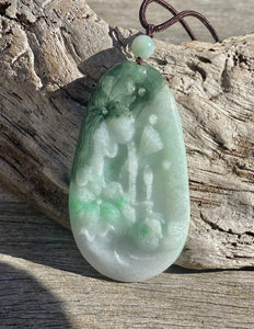 Certified Grade A Jadeite Pendant, Large Burmese Jadeite Pendant,Exquisite Hand carved Lotus & Mandarin Ducks, ,