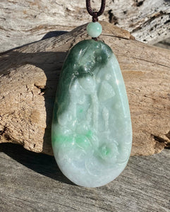 Certified Grade A Jadeite Pendant, Large Burmese Jadeite Pendant,Exquisite Hand carved Lotus & Mandarin Ducks, ,