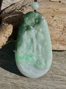 Certified Grade A Jadeite Pendant, Large Burmese Jadeite Pendant,Exquisite Hand carved Lotus & Mandarin Ducks, ,