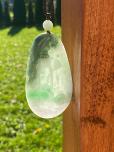 Certified Grade A Jadeite Pendant, Large Burmese Jadeite Pendant,Exquisite Hand carved Lotus & Mandarin Ducks, ,