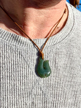 Load image into Gallery viewer, Jade Fish Hook Pendant, Natural Nephrite Jade, Jade Māori Fish Hook pendant, Jade Necklace Men, Jade for Boyfriend, Green Jade Necklace.