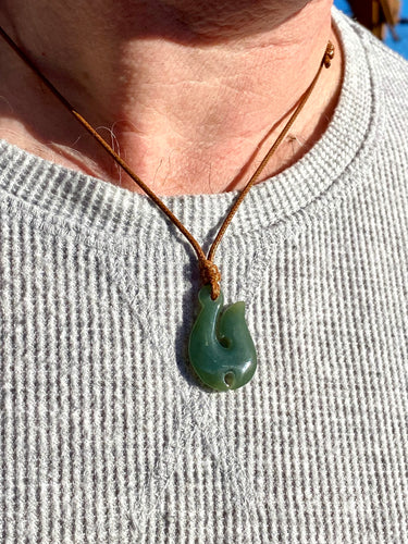 Jade Fish Hook Pendant, Natural Nephrite Jade, Jade Māori Fish Hook pendant, Jade Necklace Men, Jade for Boyfriend, Green Jade Necklace.